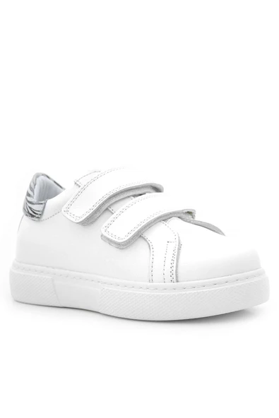 Hakiki Deri Beyaz Cırt Cırtlı Siyah Desenli Kız Çocuk Spor Ayakkabı ürün görseli