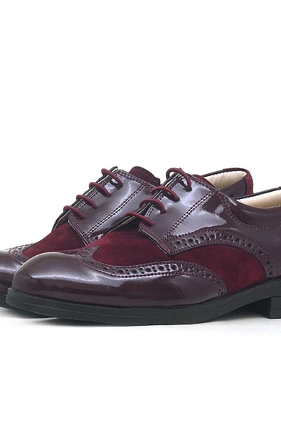 Rakerplus Titan Bordo Rugan Nubuk Bağcıklı Klasik Erkek Çocuk Ayakkabı - Resim 5