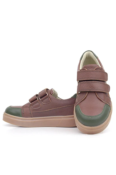Rakerplus Kahverengi Yeşil Hakiki Deri Cırtlı Kız Çocuk Sneaker Ayakkabı - Resim 6