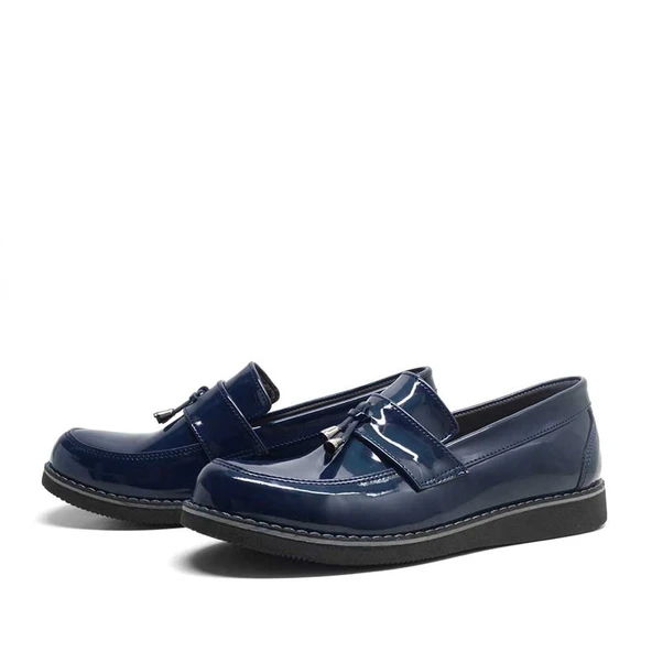 Rakerplus Lacivert Rugan Loafer Genç Okul Ayakkabısı - 4