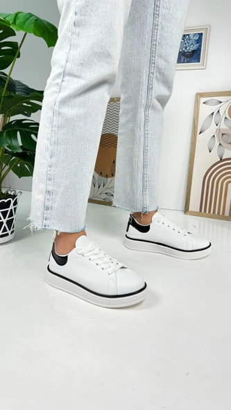 Günlük Kadın Sneaker Spor Ayakkabı Bağcıklı Rahat Hafif Kalın Tabanlı 525G - 2