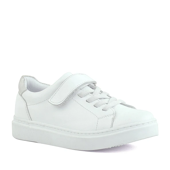 Rakerplus Hakiki Deri Beyaz Cırtlı Bağcıklı Kız Çocuk Sneakers ürün görseli