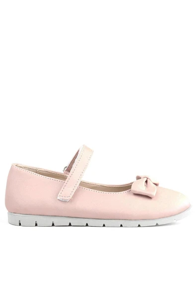 Rakerplus Pudra Pembe Fiyonklu Cırtlı Kız Çocuk Babet Ayakkabı - Resim 2