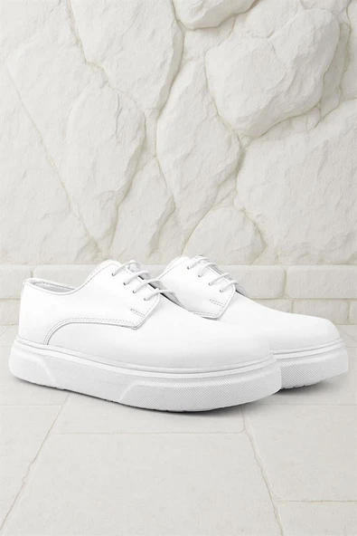 Rakerplus Derby Beyaz Cilt Yüksek Taban Çocuk Klasik Ayakkabı - Resim 8