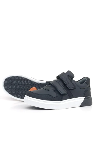 Rakerplus Hakiki Deri Siyah Beyaz Cırtlı Erkek Çocuk Sneaker - Resim 5