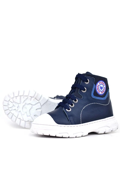 Hakiki Deri Pixel Koyu Lacivert Bağcıklı Fermuarlı Çocuk Bot - 6