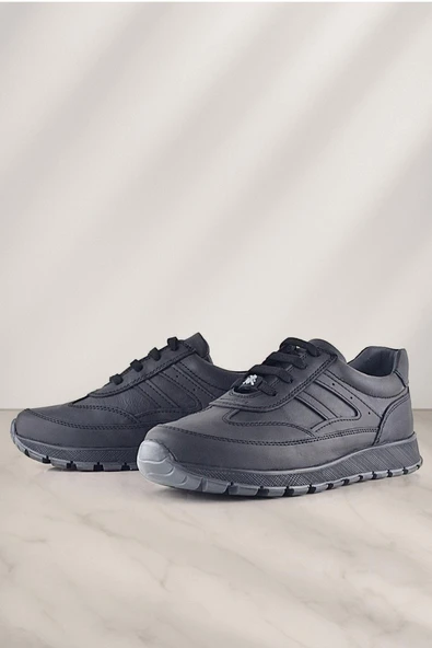 Rakerplus Hakiki Deri Siyah Bağcıklı Spor Günlük Ayakkabı ürün görseli