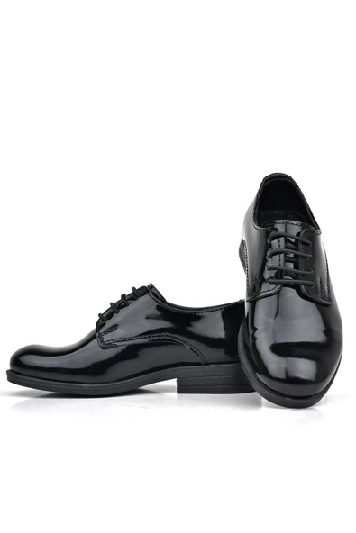 Rakerplus Hakiki Deri Siyah Rugan Bağcıklı Oxford Çocuk Okul Ayakkabısı - 6