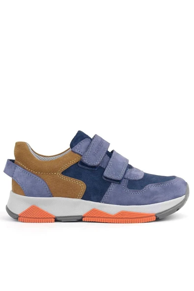 Rakerplus Hakiki Deri Mavi Süet Taba Çocuk Cırtlı Sneakers Spor Ayakkabı - Resim 3