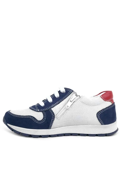 Rakerplus Hakiki Deri Lacivert Beyaz Fermuarlı Çocuk Spor Ayakkabı - 4