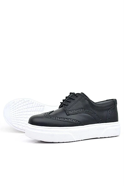 Rakerplus Hakiki Deri Siyah Beyaz Taban Oxford Çocuk Klasik Ayakkabı - Resim 6
