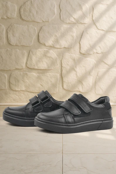 Rakerplus Hakiki Deri Siyah Cırtlı Erkek Çocuk Spor Okul Ayakkabı