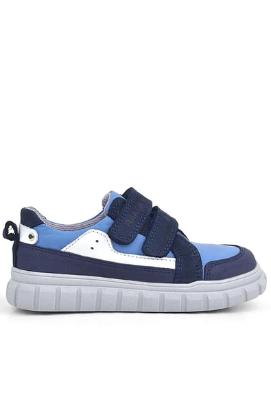 Rakerplus Hakiki Deri Lacivert Mavi Cırtlı Çocuk Günlük Spor Okul Ayakkabı - Resim 2
