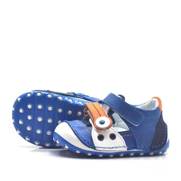 Nino Hakiki Deri Turuncu Cırtlı Yazlık İlk Adım Ayakkabı - Resim 4