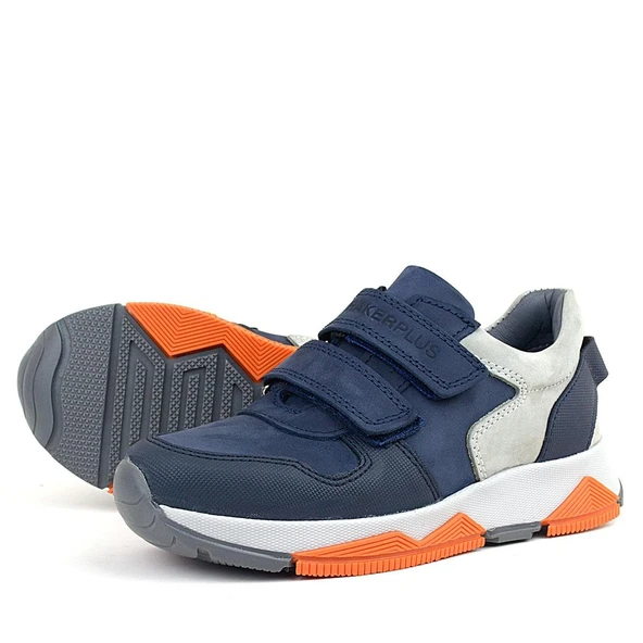 Rakerplus Hakiki Deri Lacivert Gri Çocuk Sneakers Spor Ayakkabı - 6