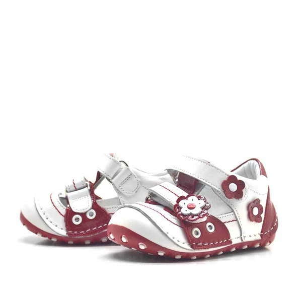 Nino Hakiki Deri Kırmızı Cırtlı Yazlık İlk Adım Ayakkabı - Resim 3