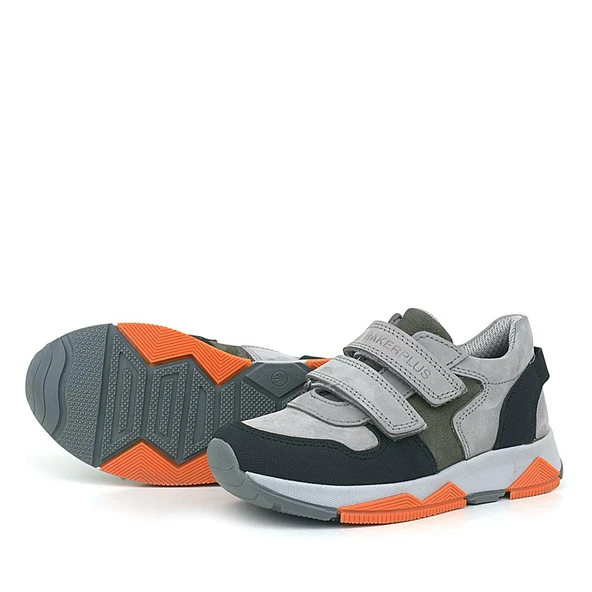 Rakerplus Hakiki Deri Gri Siyah Çocuk Sneakers Spor Ayakkabı - Resim 6