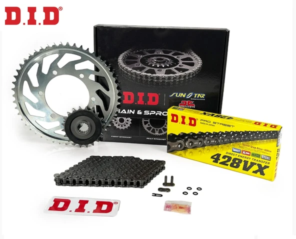 ZİNCİR DİŞLİ SETİ BENELLİ BN 125cc ZİNCİR: DID-428VXBB ÇELİK-130 ÖN-ARKA DİŞLİ: JT 14T-43T 2018-2023 ürün görseli