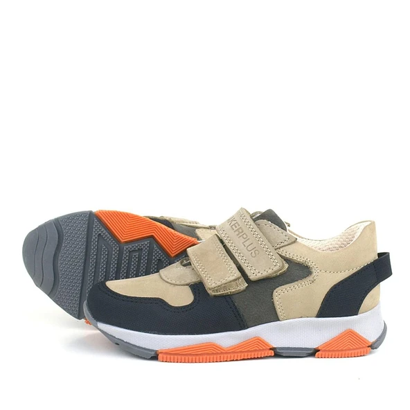 Rakerplus Hakiki Deri Kum Gri Siyah Çocuk Sneakers Spor Ayakkabı - 5