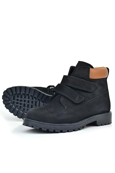 Rakerplus Neson Hakiki Deri Siyah Nubuk Cırtlı Erkek Çocuk Bot - Resim 6