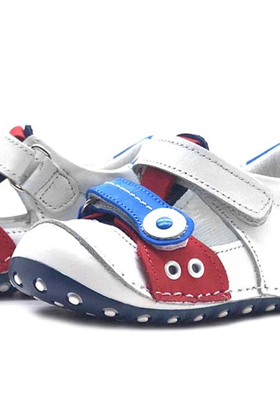 Nino Hakiki Deri Beyaz Cırtlı Yazlık İlk Adım Ayakkabı - Resim 5