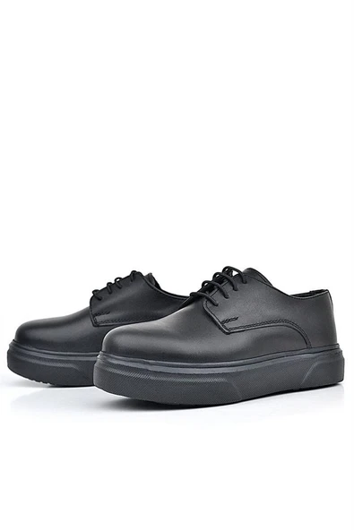Rakerplus Derby Hakiki Deri Siyah Mat Yüksek Tabanlı Çocuk Klasik Ayakkabı - Resim 5
