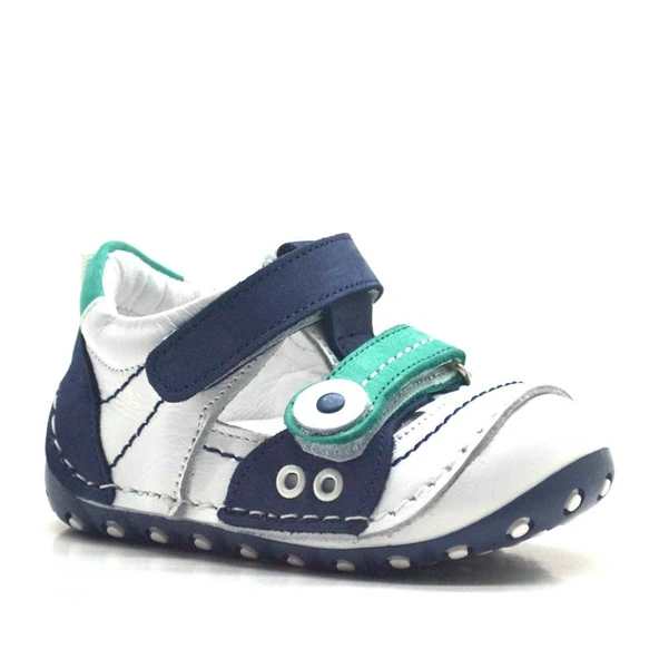 Nino Hakiki Deri Lacivert Cırtlı Yazlık İlk Adım Ayakkabı