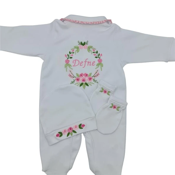İsimli Hastane Çıkışı 3 Lü Set Rococo Laruel Desenli Pembe - 4