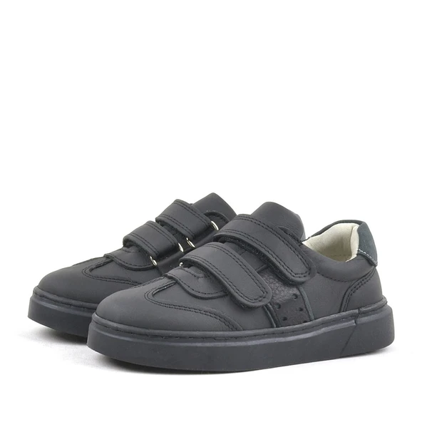 Rakerplus Hakiki Deri Siyah Cırtlı Çocuk Spor Ayakkabı Sneaker - Resim 3