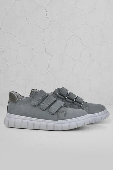 Rakerplus Hakiki Deri Gri Cırtlı Çocuk Günlük Spor Okul Ayakkabı