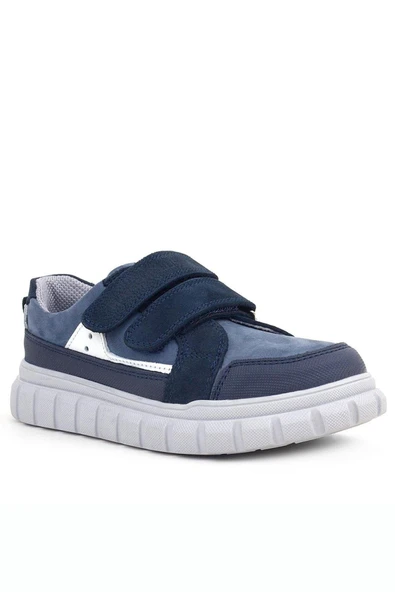 Rakerplus Hakiki Deri Lacivert Beyaz Cırtlı Çocuk Günlük Spor Okul Ayakkabı