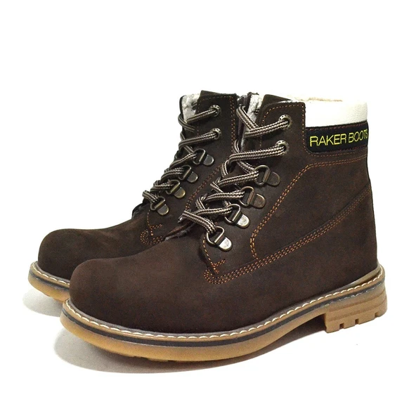 Rakerplus Hakiki Deri Kahverengi Fermuarlı Kışlık Çocuk Bot - 4