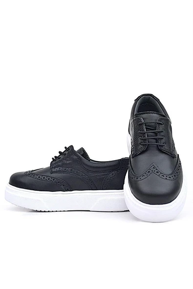 Rakerplus Hakiki Deri Siyah Beyaz Taban Oxford Çocuk Klasik Ayakkabı - Resim 7