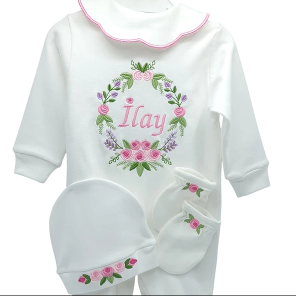 Rococo Desenli Kız Bebek Hastane Çıkışı 3 lü Set - 1