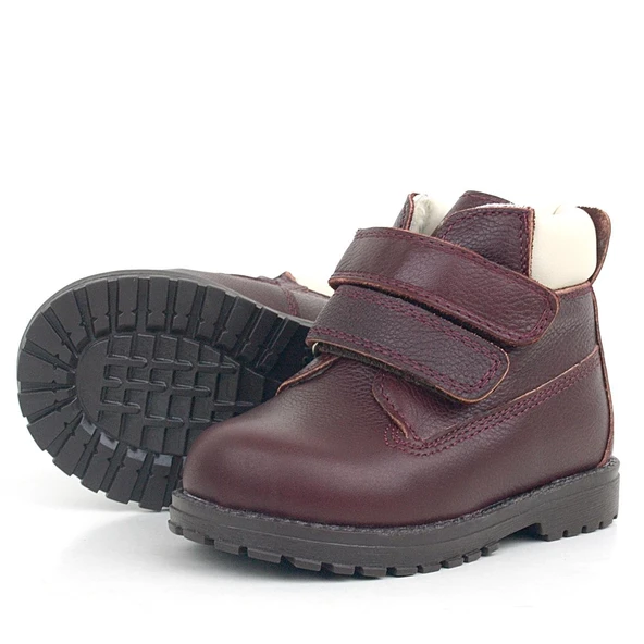 Rakerplus Neson Hakiki Deri Bordo Kürklü Cırtlı Bebek Bot - 5