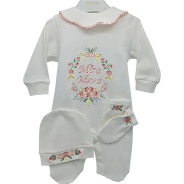 İsimli Hastane Çıkışı 3 Lü Set Rococo Laruel Desenli Pudra - Resim 2