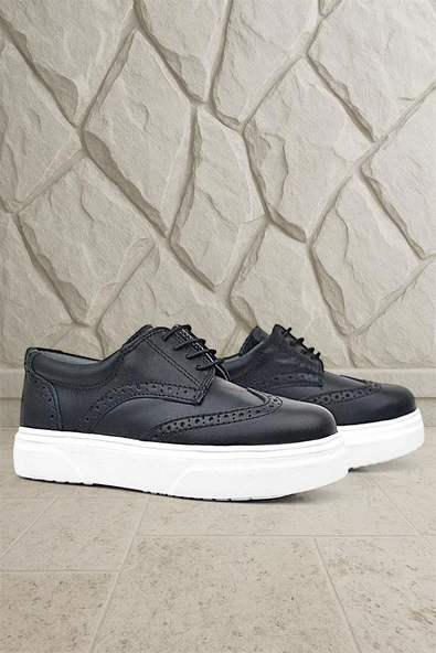 Rakerplus Hakiki Deri Siyah Beyaz Taban Oxford Çocuk Klasik Ayakkabı - Resim 8