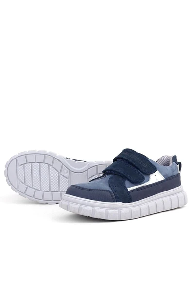 Rakerplus Hakiki Deri Lacivert Beyaz Cırtlı Çocuk Günlük Spor Okul Ayakkabı - 6