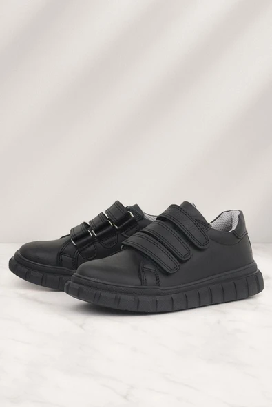 Rakerplus Hakiki Deri Siyah Cırtlı Çocuk Günlük Spor Okul Ayakkabı ürün görseli