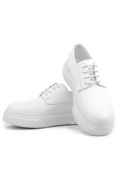 Rakerplus Derby Beyaz Cilt Yüksek Taban Çocuk Klasik Ayakkabı - Resim 7