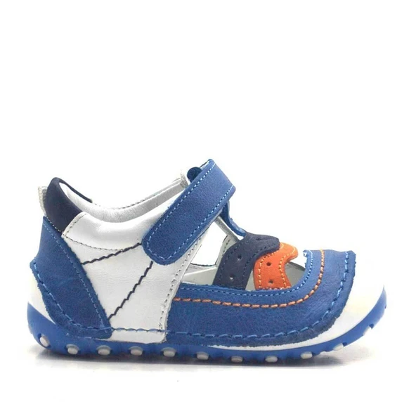 Nino Hakiki Deri Mavi Cırtlı Erkek Bebek İlk Adım Ayakkabı - 2