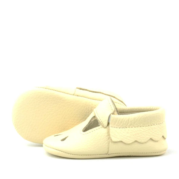 Bubbles Hakiki Deri Bej Lastikli Bebek Patik - Resim 6