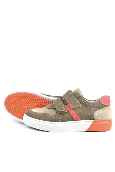 Rakerplus Hakiki Deri Kum Rengi Cırtlı Erkek Çocuk Sneaker - 5