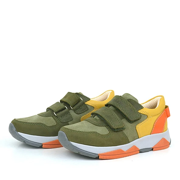 Rakerplus Hakiki Deri Haki Turuncu Sarı Çocuk Sneakers Spor Ayakkabı - 4