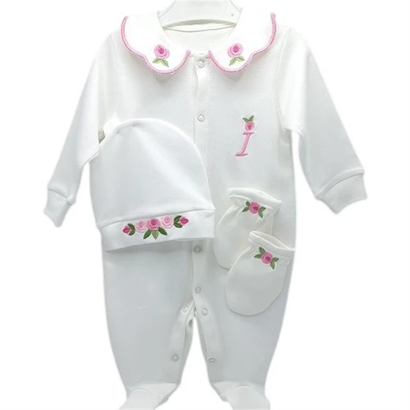 Rococo Desenli Kız Bebek Hastane Çıkışı 3 lü Set - 2