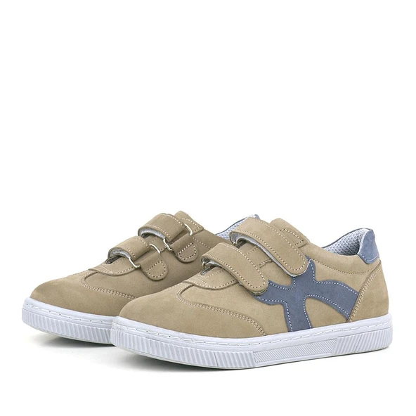 Rakerplus Hakiki Deri Kum Gri Cırtlı Çocuk Spor Ayakkabı - Resim 4