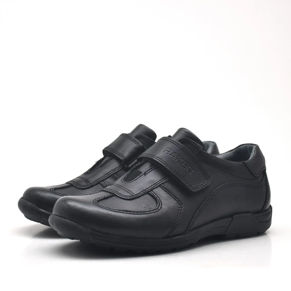 Rakerplus Hakiki Deri Siyah Cırtlı Erkek Çocuk Okul Ayakkabısı - Resim 3