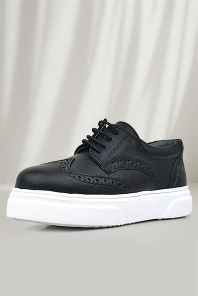 Rakerplus Hakiki Deri Siyah Beyaz Taban Oxford Çocuk Klasik Ayakkabı - Resim 9