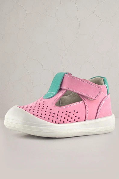 Rakerplus Shaun Hakiki Deri Pembe Yeşil Cırtlı Anatomik Bebek Sandalet