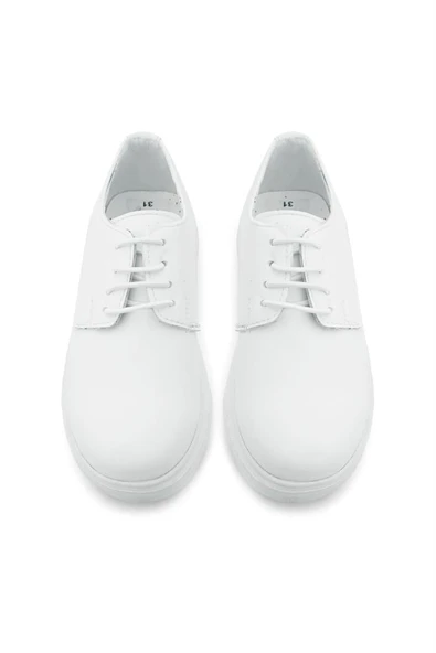 Rakerplus Derby Beyaz Cilt Yüksek Taban Çocuk Klasik Ayakkabı - Resim 9